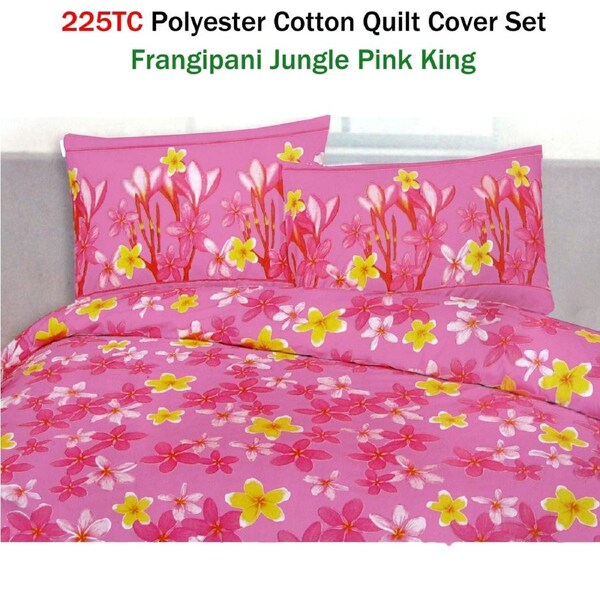 Frangipani Jungle Pink Quilt Cover Set King - 225TC Floral Print Design