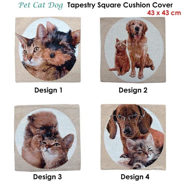 Tapestry Pet Cat Dog Cushion Cover 43 x 43 cm - Animal Design, Polyester