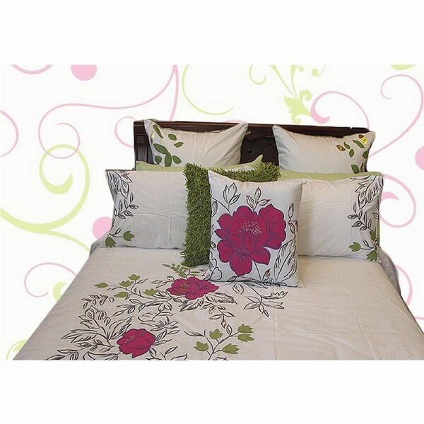 Monique Embroidery Quilt Cover Set King - Tropical Floral Design, 2 Pillowcases