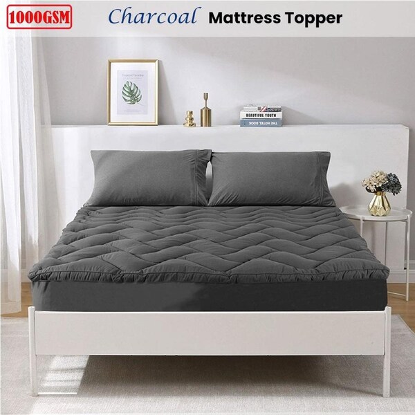 Ramesses 1000GSM Charcoal Mattress Topper Single - Anti-Microbial, Moisture-Wicking