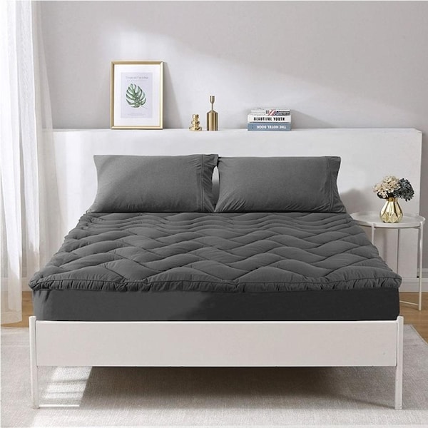 Ramesses 1000GSM Charcoal Mattress Topper Queen - Anti-Microbial, Moisture-Wicking