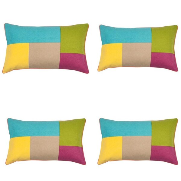 Geo Turquoise Cushion Covers Pack of 4, 30x50cm Multicoloured Block Design