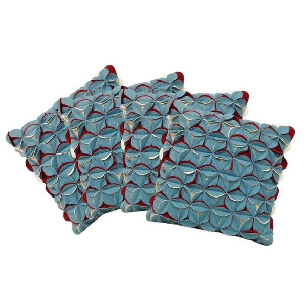 Amelie Aqua Blue & Red 3D Textured Cushion Covers - Pack of 4, 40cm x 40cm