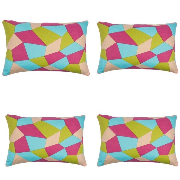 Geo Green Cushion Covers Pack of 4, 40x60cm, Multicoloured Geometric Design