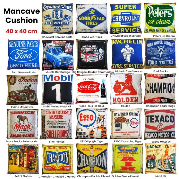 Australian Mancave Retro Cushion Muscle Car Garage 40 x 40 cm - Nostalgic Design