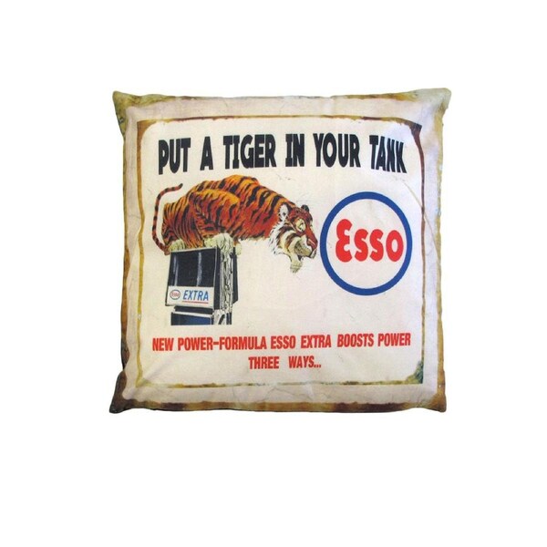 Australian Mancave Retro Cushion ESSO Crouching Tiger 40 x 40 cm - Nostalgic Design