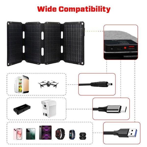 JumpsPower 60W Portable Solar Panel Charger, Foldable, Lightweight, Waterproof