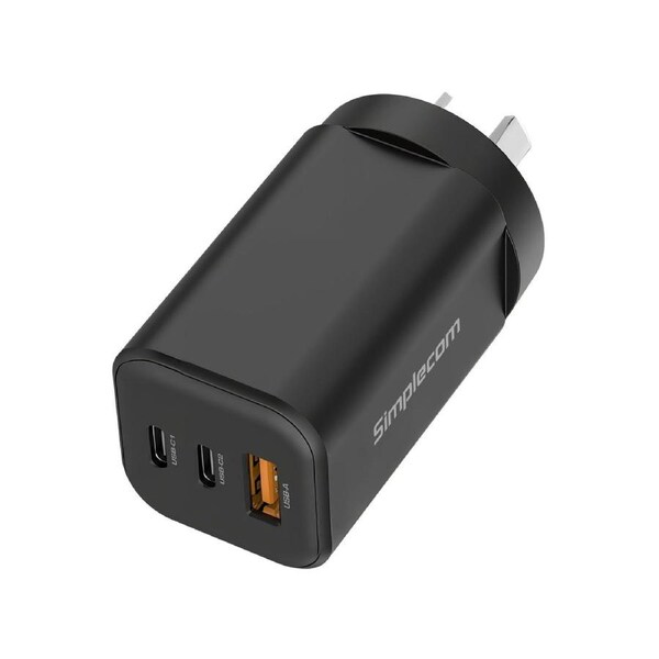 Simplecom CU365 3-Port 65W GaN Wall Charger Dual USB-C + USB-A for Phone Laptop