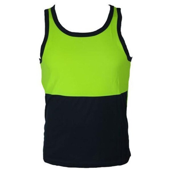 Hi Vis SINGLET Work Wear Safety Tank Top Fluro Mesh UPF50+ - Lime - Small