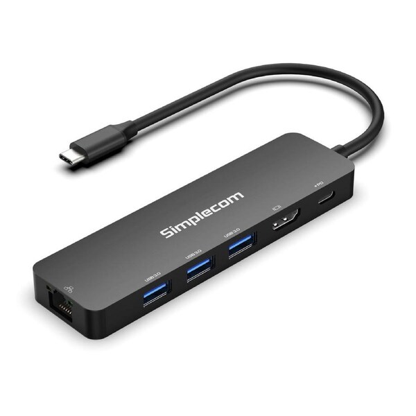 Simplecom USB-C 6-in-1 Docking Station, HDMI 2.0, 100W PD, Gigabit Ethernet