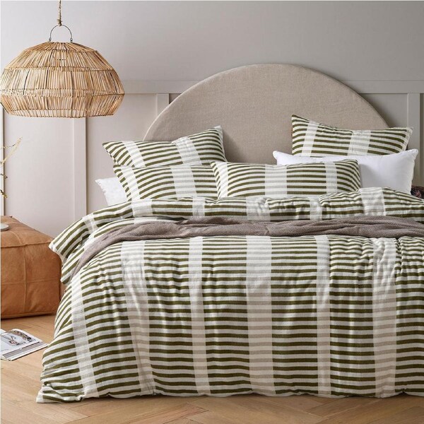 Vintage Design Homewares Tempo Green Quilt Cover Set Cotton Queen