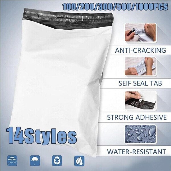 Poly Mailer Bags - 100PCS Self-Sealing Plastic Courier Bags, 40x52cm