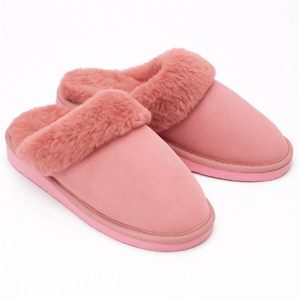 Sheepskin Wool Womens Slippers Scuffs Slip On Winter Ugg Slippers in Pink - 7