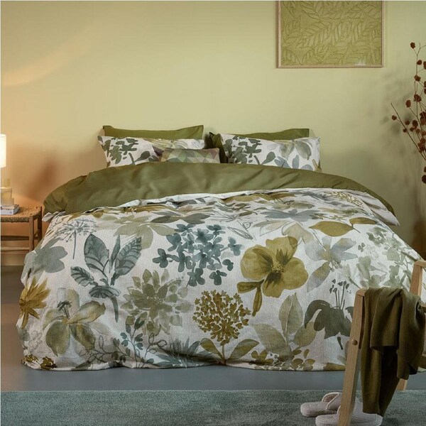 Bedding House Lilian King Cotton Percale Quilt Cover Set - Green Foliage