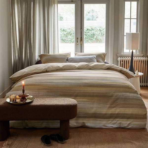 Bedding House Elie King Cotton Sateen Quilt Cover Set - Natural Stripes