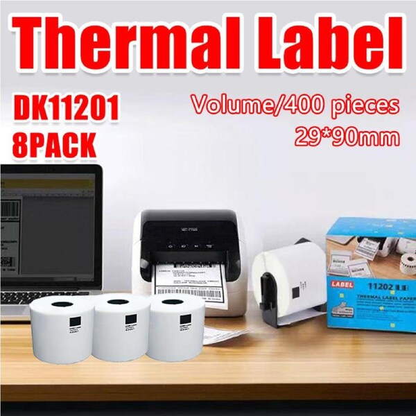 8 Rolls Compatible Brother DK11201 Address Labels - 29x90mm