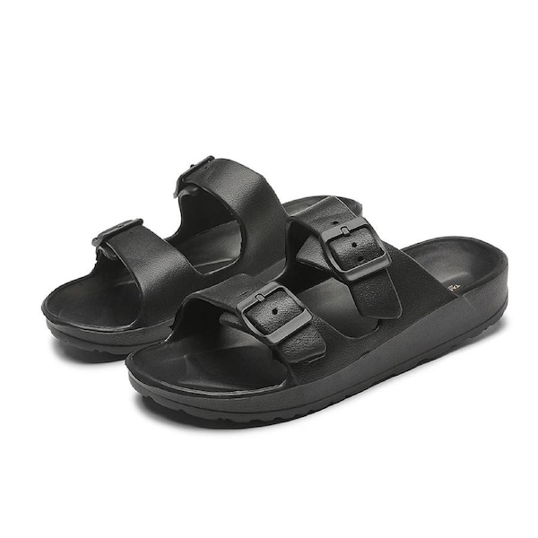 Unisex EVA Foam Beach Slides 0099 - Black - Casual Comfort AU W7 - M5 - EU38 - 24cm