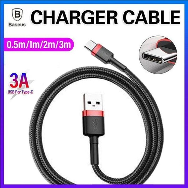 Baseus USB to Type C Charger Cable 3A Fast Charging - Red & Black 2M (2PCS)