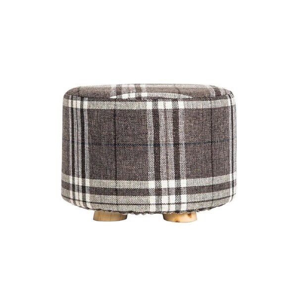 La Bella Fabric Ottoman Round Foot Stool with Wooden Legs - Lattice