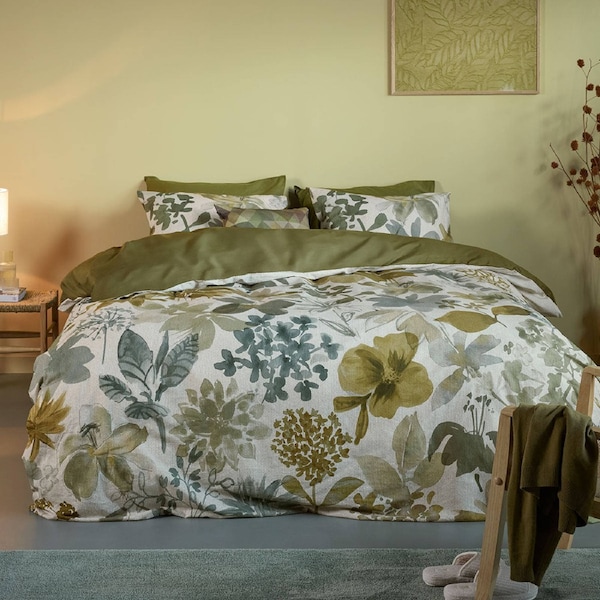 Bedding House Lilian Queen Cotton Percale Quilt Cover Set - Green Foliage