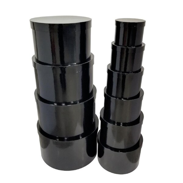 bulk 2 Round Gift Box Set 10 Assort Sizes Black