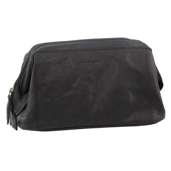 Pierre Cardin Rustic Leather Toiletry Case Bag Travel - Black 28 x 13 x 16 cm