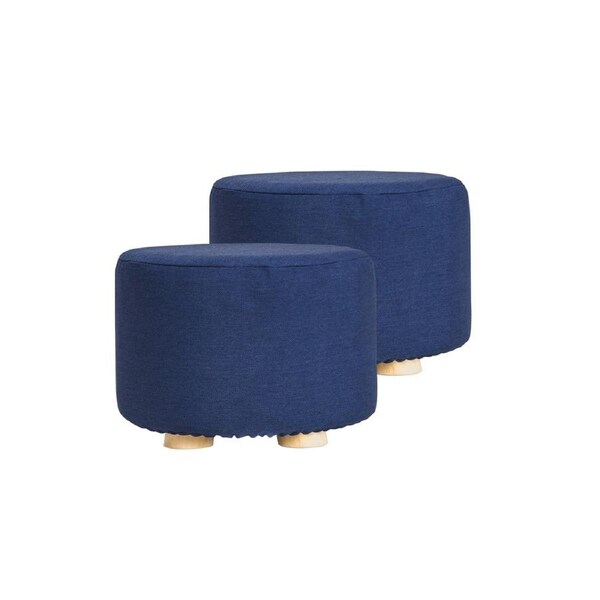 La Bella 2X Ottoman Round Foot Stool with Solid Wooden Leg - Dark Blue