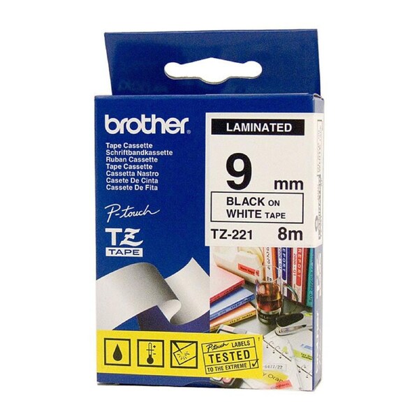 Brother TZe221 Labelling Tape 9mm Black on White - OEM Code TZE-221