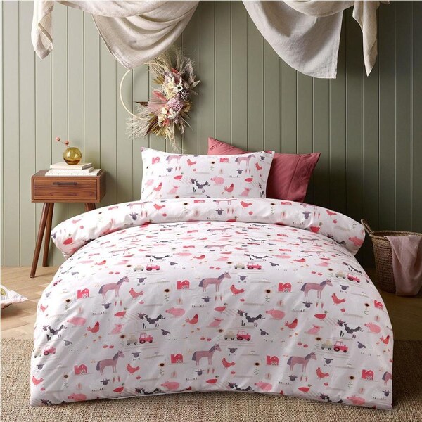 Happy Kids Farmyard Friends Quilt Cover Set Double - Cotton Animal Design