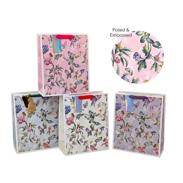 Xlarge Jardin Floral Gift Bag Foiled - 24 Pack, 42cm, Multi Colour