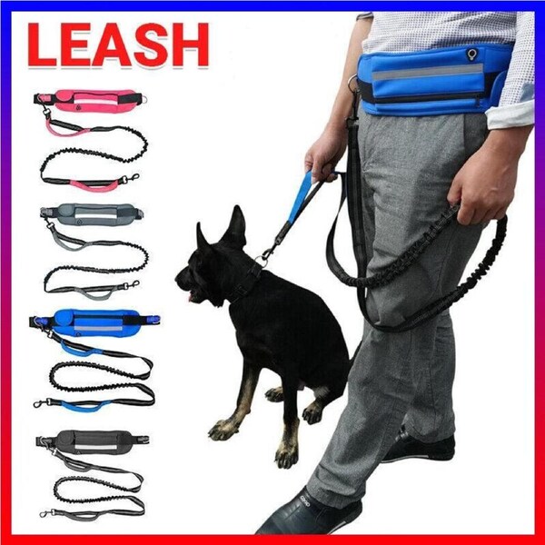 Hands Free Dog Leash 160-220cm with Adjustable Waist Bag for Walking Jogging Running - Black+Grey