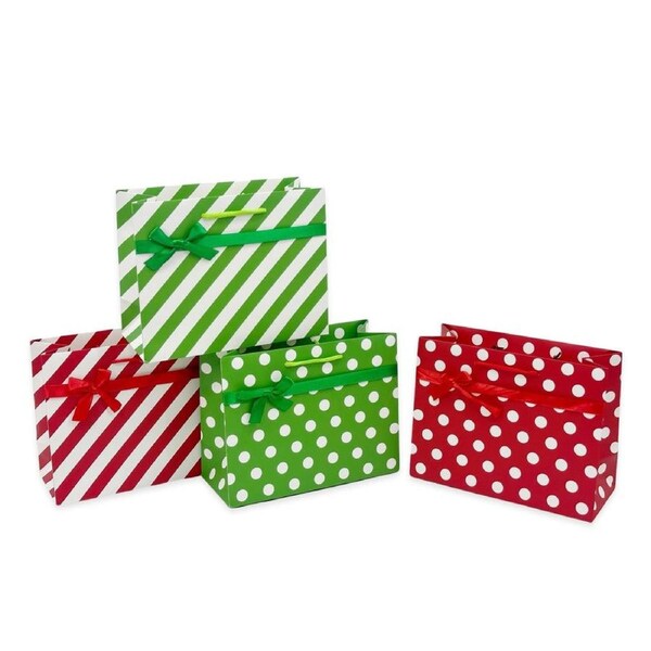 bulk 48 Large Red & Green Dots Stripes Gift Bag Assorted 32cm