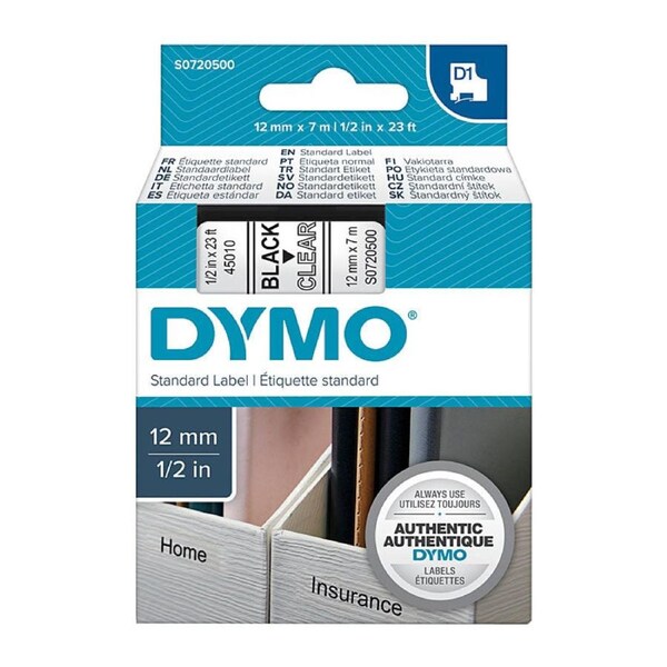 DYMO 12mm x 7m Black on Clear Tape - Premium Quality Labels for POS
