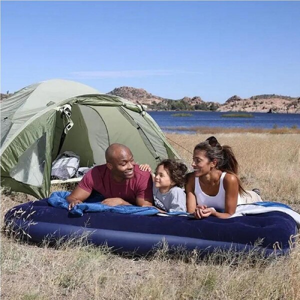 King Size Inflatable Airbed Easy Inflate Flocked Air Mattress Camping Guest Bed