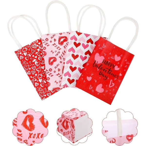 30x Valentines Day Love-Themed Tote Bag Elegant Kraft Paper Handbag Lightweight - Y166