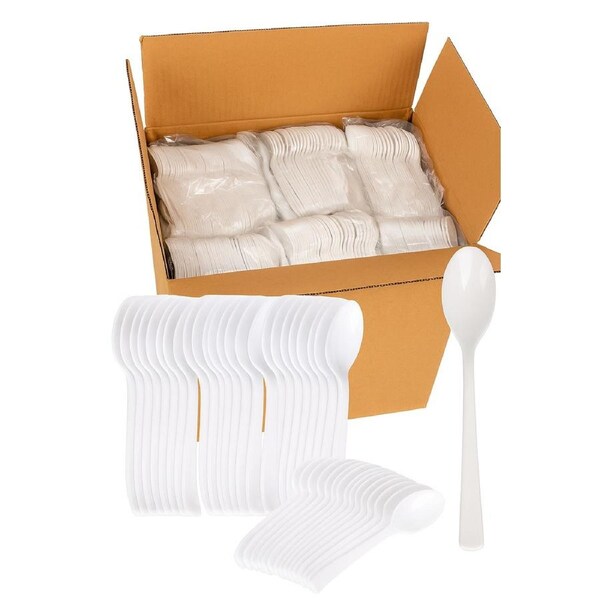 1200x Reusable & Disposable Plastic Spoons BPA Free Bulk Cutlery in White