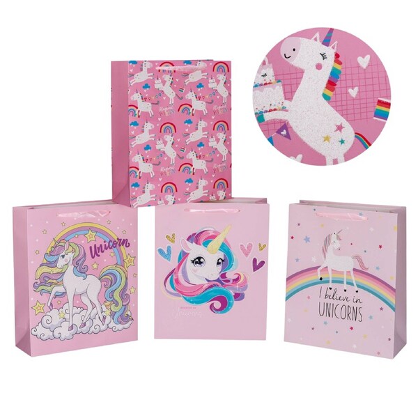 Unicorn Dreams Gift Bag Assort - 24 XLarge Bags, 30x42cm, Multi Colour