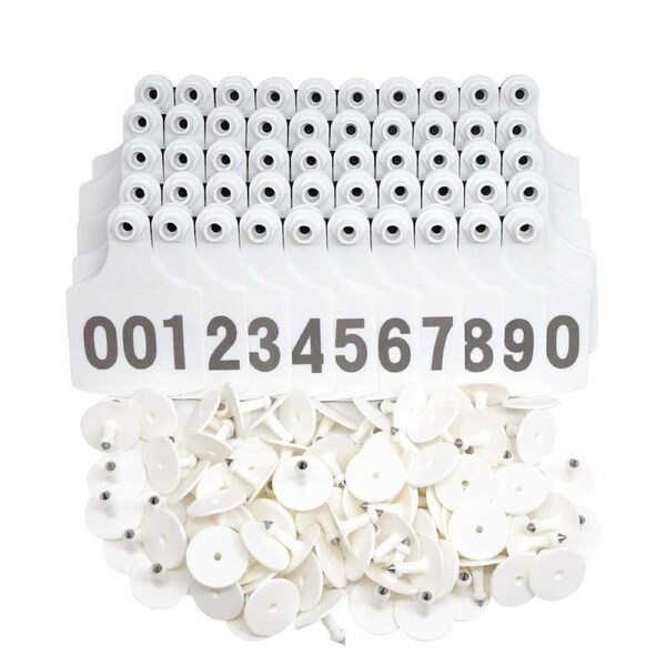 Cattle Ear Tags 1-100 Set - Medium White 6x7cm for Livestock Identification