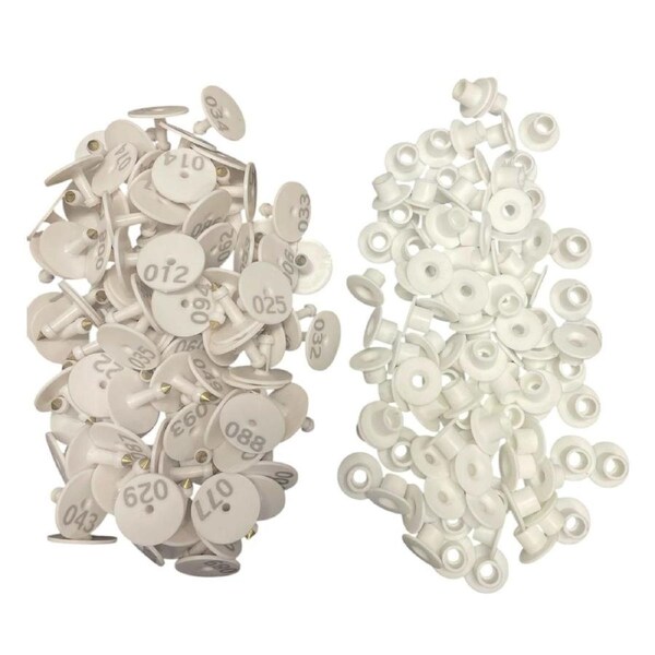 Round White Cattle Ear Tags 1-100 for Livestock, Pigs, Sheep, Goats