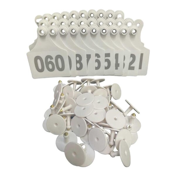 Cattle Number Ear Tags 1-100 Set - XL White 7x10cm for Livestock