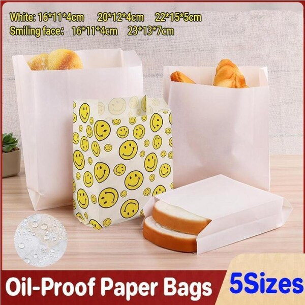 1000PCS Oil-proof Takeaway Paper Bags for Premium Takeout Supply - White-22*15*5cm