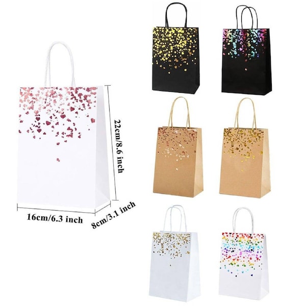 30PCS Kraft Paper Gift Bags Small Love Candy Bags Gold Foil Wedding Party Favors - White-Rose Gold Foil