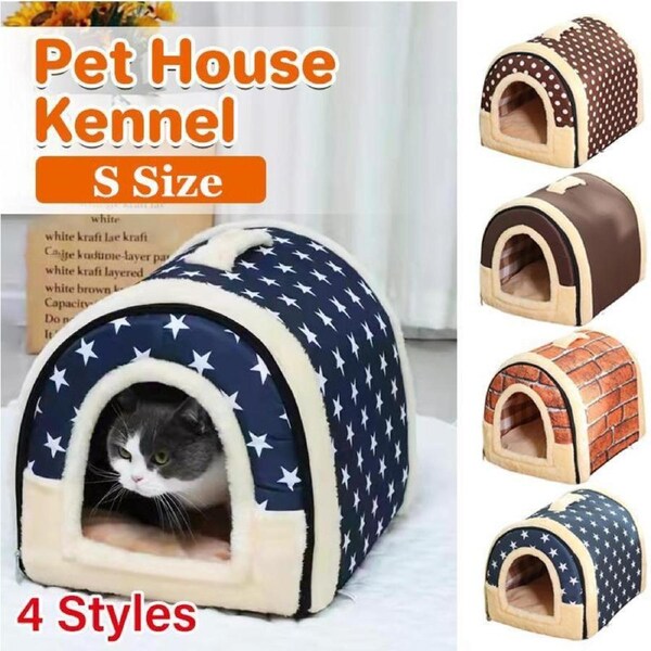Pet House Soft Igloo Bed for Cats & Dogs - S Size, Warm Cushion, Brick Design