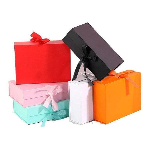 Elegant Ribbon Flip Folding Gift Boxes - 5pcs, 31x27x8.8cm, Multiple Colors