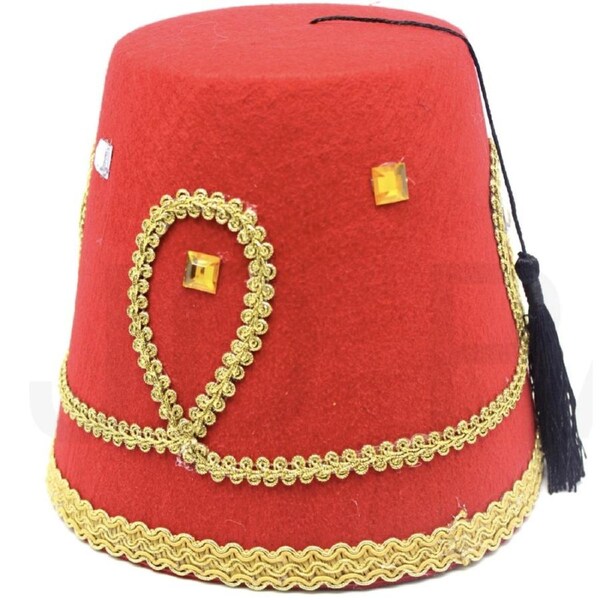 DELUXE TURKISH HAT Red Green Fez Tarboosh Dress Up Costume Party Moroccan - Red