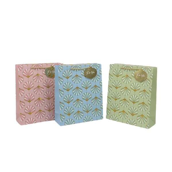 Xlarge Seashell Foiled Gift Bag 3 Assorted - 31x42cm, 24 Pack, Multi Colour