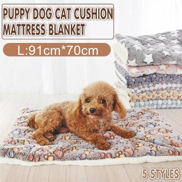 Blue Whitestar L Size Puppy Dog Cat Cushion Mattress Blanket Bed - Soft, Warm, Foldable