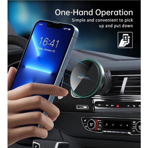 CHOETECH 15W Magnetic Car Charger Holder with LED Light, 360o Rotation, Black