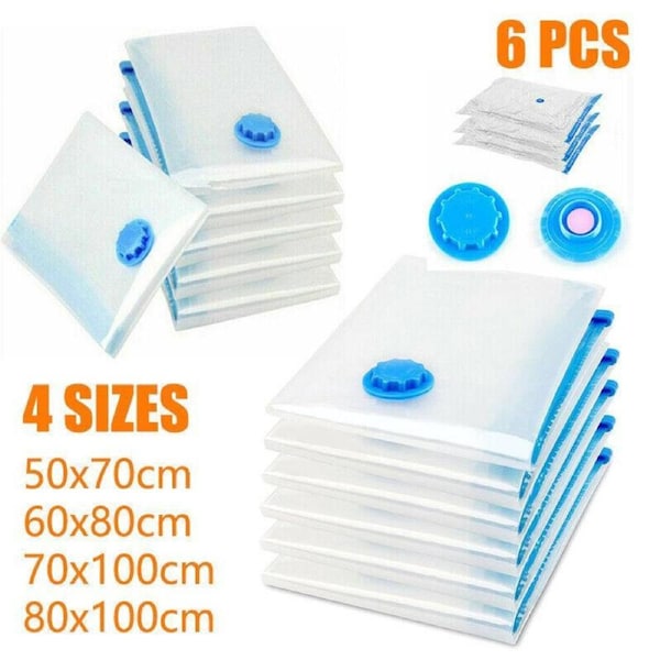 Vacuum Storage Bags 6PCS - 80x100CM, Airtight & Waterproof Space Saver