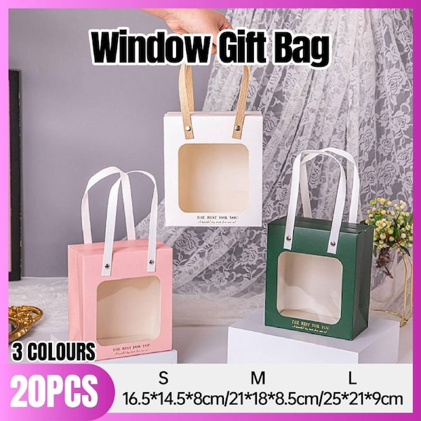 20pcs Translucent Gift Bags Packaging Tote Birthday Party Favors Candy Bags - Green-M Size